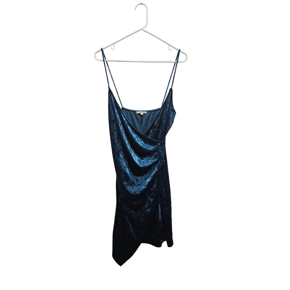 Vintage y2k Charlotte Russe Strappy Blue Teal Velvet Mini Dress L Ruched Drapey
